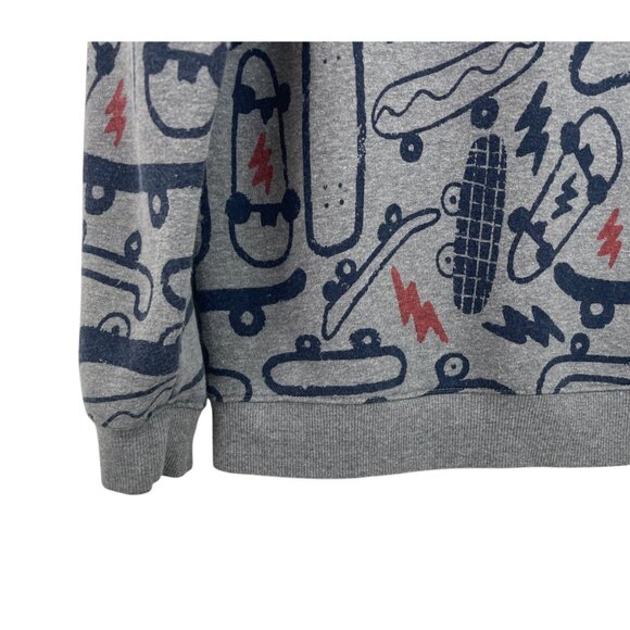 Cat & Jack Boys Size XL (16) Gray Blue Skateboard Print Sweatshirt - Picture 4 of 9